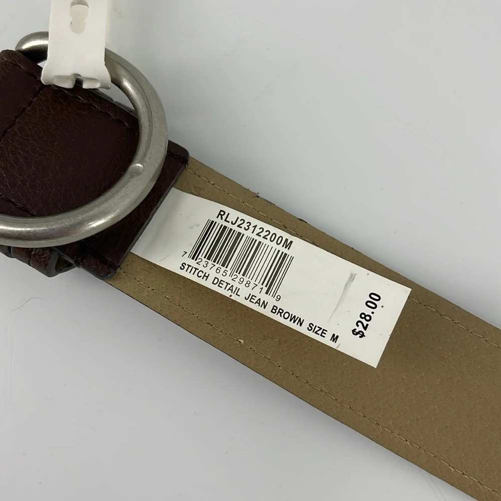NWT Relic Stitch Detail Jean Brown Leather Belt, Women's Medium